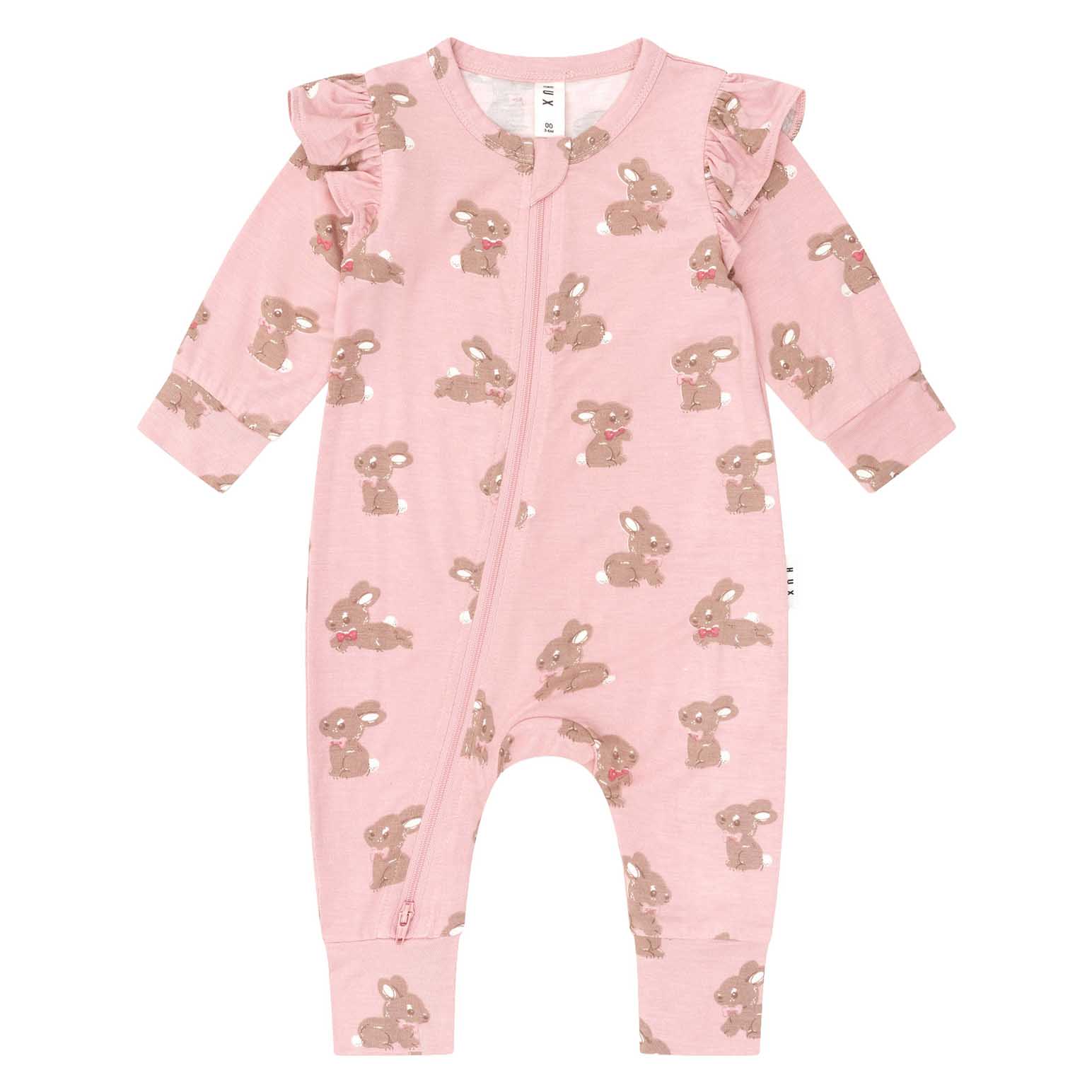 Huxbaby Dusty Pink Bunny Zip Romper